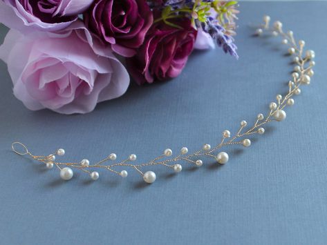 Hair Pieces Handmade, Wire Crown, Pearl Hair Piece, Gold Hair Vine, Accessories Pearl, Bridal Halo, Wedding Hair Vine, Pearl Bridal Headband, Hair Brooch