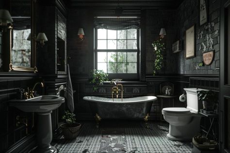 Victorian Gothic Bathroom, Goth Bathroom, Gothic Bathroom, Victorian Gothic, Bathroom Shower, Master Bath, Bath, Shower