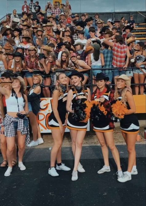 Cheerleaders
Student section
Country
Cowboy
Cowgirl
High School
Seniors Senior Year Things, Friday Night Football, Football Theme, Country Theme, Football Themes, Pep Rally, Cheer Pictures, Sophomore Year, Spirit Week