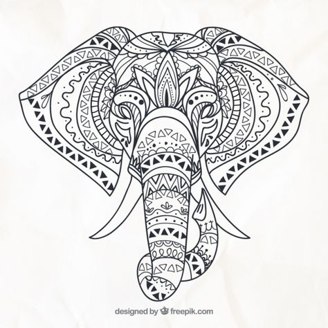 Hand drawn elephant in ethnic style Free Vector | Premium Vector #Freepik #vector #hand #nature #animal #hand-drawn Elephant Outline, Mandala Png, Elephant Images, Mandala Elephant, Elephant Colour, Boho Elephant, Elephant Illustration, Chakra Art, Mandala Canvas