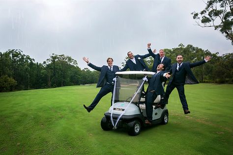 Golf Cart Wedding Photos, Wedding Photo Ideas Golf Course, Groomsman Pictures, Wedding Photo Ideas Bridal Party, Groomsmen Pics, Fun Wedding Photo Ideas, Blair Wedding, Car Themed Wedding, Golf Course Wedding Photos