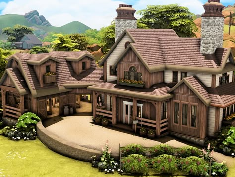 Farm Sims 4 House, Sims 4 Barndominium, Sims 4 Small Farmhouse, Farmhouse Cc Sims 4, The Sims 4 Ranch House, Sims 4 Vineyard, Sims4 Farmhouse, Sims 4 Ranch Build, Sims Ranch House