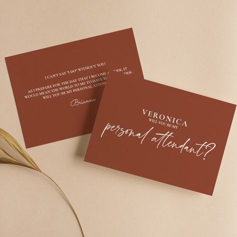 Modern Terracotta Personal Attendant Proposal Card for $2.57 - Bridesmaid Cards Personal Attendant Proposal, Copper Wedding Theme, Flower Girl Invitation, Wedding Assistant, Personal Attendant, Orange Wedding Themes, Flower Girl Proposal, Orange Bridesmaid, Copper Wedding