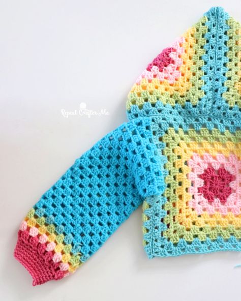 Crochet Granny Jacket - Repeat Crafter Me Crochet Hats Free Pattern Easy, Crochet Patterns Cardigans, Diy Crochet Sweater, Crochet Purse Pattern Free, Granny Square Crochet Patterns Free, Kids Cardigans, Crochet Baby Cardigan, Crochet Toddler, Crochet Hat Free