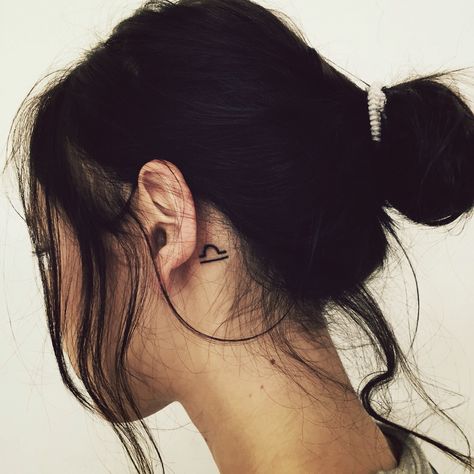 Libra Tattoo Behind Ear, Delicate Libra Tattoo, Behind The Ear Libra Tattoo, Libra Small Tattoo, Simplistic Libra Tattoo, Tattoo Ideas Female Libra Sign, Small Libra Scale Tattoo, Small Tattoos Libra Sign, Tattoo Oreille