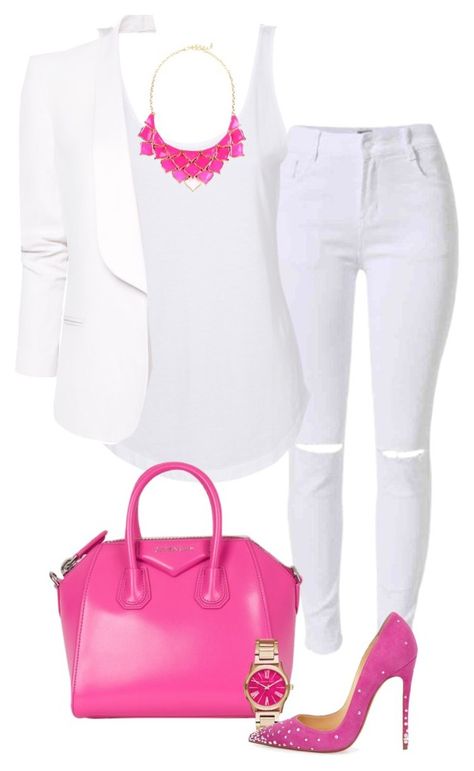 White And Pink Outfit Classy, Pink Shoes Outfit, White Blazers, J Love, Pink Barbie, Classy Casual, White Outfits, Work Fashion, Outfits Casuales