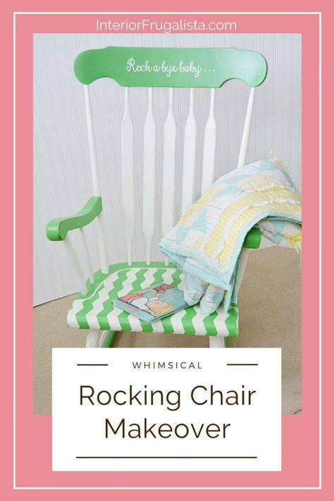 Whimsical Nursery Rocking Chair Wooden Rocking Chair Makeover, Chair Makeover Ideas, Nursery Rocking Chairs, Rocking Chair Makeover, Painted Rocking Chairs, Nursery Rocking Chair, Nursery Rocker, Wooden Rocking Chair, Kids Rocker