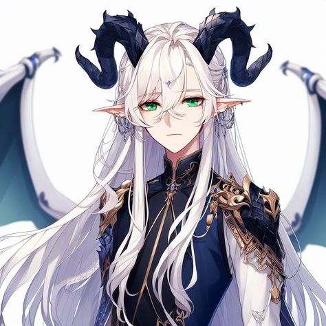 Anime Dragon Human Hybrid, Neuvillette Otter, Anime Elf Boy, Dragon Half, Half Dragon, Male Witch, Long White Hair, Demi Human, Kawaii Boy