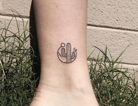 Desert Cactus Tattoo, Cute Cactus Tattoo, Tattoo Cactus, Desert Tattoo, Succulent Tattoo, Moon Cactus, Tattoo Black And White, Desert Moon, Cactus Tattoo