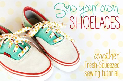 Make a cute pair of laces for your shoes!  Super simple! Custom Shoelaces, Quilted Shoes, Sewing Machine Projects, Lace Diy, Fabric Shoes, Upcycled Clothing, Decorated Shoes, How To Make Shoes, Easy Sewing Projects