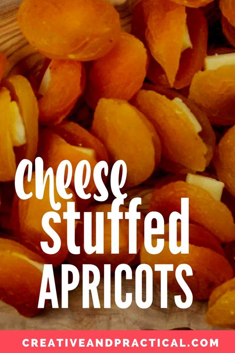 Stuffed Dried Apricots - This easy party recipe will be a colorful addition to cold appetizer selection at your next party. ♾#glutenfree #healthyappetizers #partyfood #vegetarianpartyfood #healthy #snacks | creativeandpractical.com Dried Fruit Appetizers, Dried Apricot Appetizer, Apricot Appetizer, Stuffed Apricots, Dried Apricot Recipes, Fruit Sides, Cold Party Appetizers, Cold Appetizer, Vegetarian Party Food