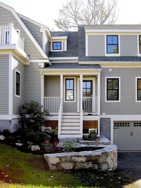 black windows with white trim | Interior House Trim Ideas, Pictures, Remodel and Decor White Trim Black Windows, Gray House White Trim, Black Windows Exterior, Grey Exterior House Colors, Black Window Trims, Dark Window, Gray House Exterior, Gray House, Window Trim Exterior