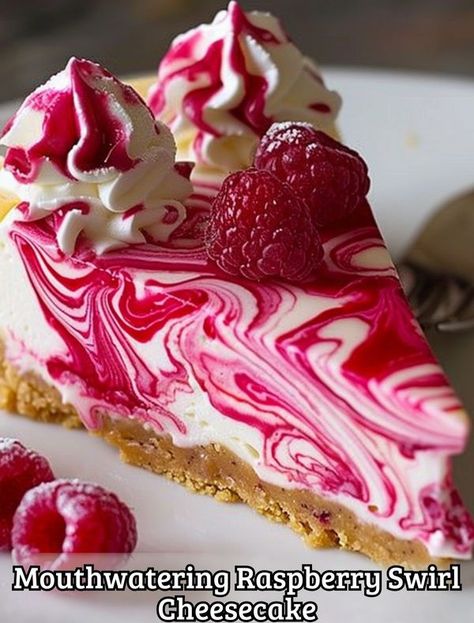 Cooking Crust - Mouthwatering Raspberry Swirl Cheesecake... Raspberry Swirl Cupcakes, Lemon Raspberry Swirl Cheesecake, Swirl Cheesecake Recipes, Creative Cheesecake, Cheesecake Decoration, Raspberry Swirl Cheesecake, Cheesecake Desserts Recipes, Swirl Cheesecake, Raspberry Desserts