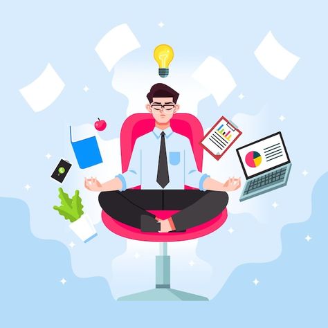 Businessman meditating on his chair at w... | Free Vector #Freepik #freevector #health #yoga #body #healthy Happy Yoga Day, Becoming Successful, Employee Productivity, How To Control Emotions, Health Yoga, Yoga Body, Yoga Day, Healthy Work, Flexible Working