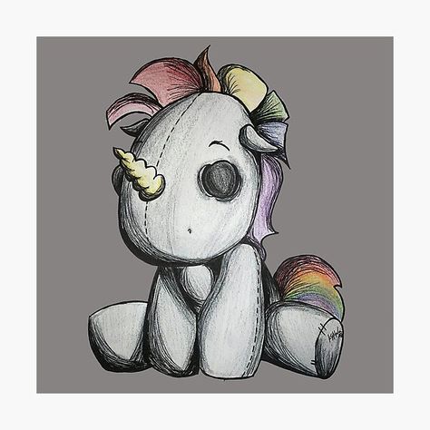 a dark little unicorn with rainbow hair • Millions of unique designs by independent artists. Find your thing. Scary Unicorn Drawing, Kiyot Painting, Dark Unicorn Tattoo, Creepy Cute Drawings, Scary Unicorn, Cute Unicorn Drawing, Creepy Unicorn, Gothic Unicorn, Goth Unicorn