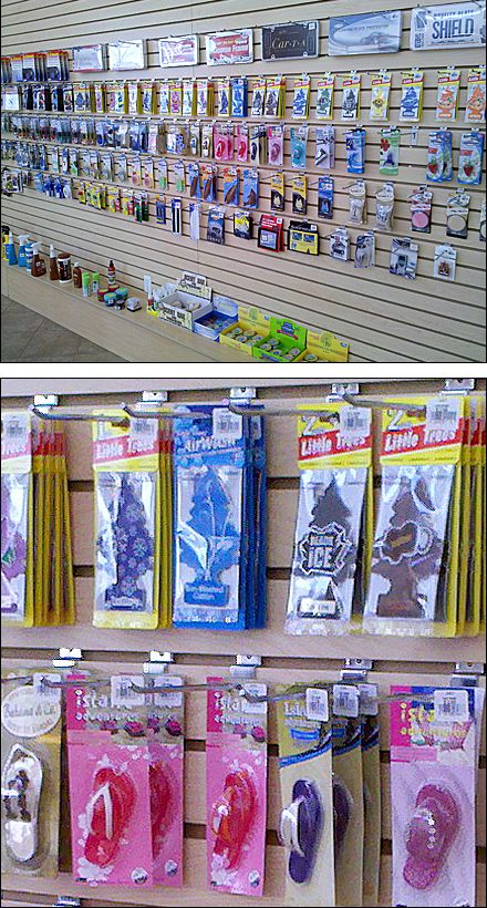 Negative Space Enhances Slatwall Hook Display at Auto Salon Mobile Accessories Shop, Stationery Store Design, Mobile Shop Design, Slat Wall Display, Store Shelves Design, Pharmacy Design, Furniture Details Design, Shop House Ideas, Auto Detailing