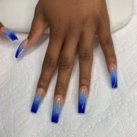 Ombre Nails Royal Blue, Royal Blue Ombre Nails Glitter, Royal Blue Long Nails With Design, Dark Blue Ombre Acrylic Nails, Royal Blue Acrylic Nails Glitter Sparkle, Royal Blue Ombre Acrylic Nails, Ombre Royal Blue Nails, Dark Blue Nails Ombre, Dark Blue Ombré Nails