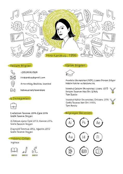 Illustrator Resume Creative Cv, Resume Creative Ideas, Art Resume Design, Fun Resume Design, Designer Cv Ideas, Graphic Design Resumes, Cv Ideas Design, Cool Resume Design, Graphic Design Cv Creative