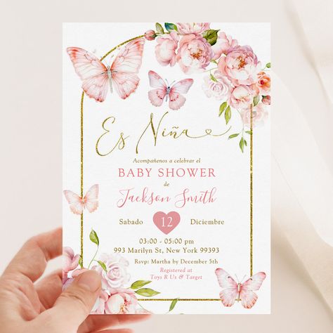 Baby Shower Minimalist, Shower Minimalist, Mexican Invitations, Butterfly Baby Shower Invitations, Butterfly Invitations, Butterfly Girl, Baby Shower Invitaciones, Butterfly Baby Shower, Baby Shower Supplies