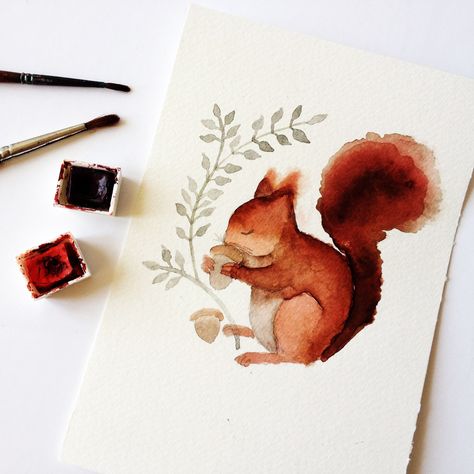 Watercolor Squirrel Painting, Watercolor Squirrel, Squirrel Watercolor, Squirrel Painting, Squirrel Illustration, Creative Watercolor, Watercolor Paintings Of Animals, Small Watercolor, Squirrel Art