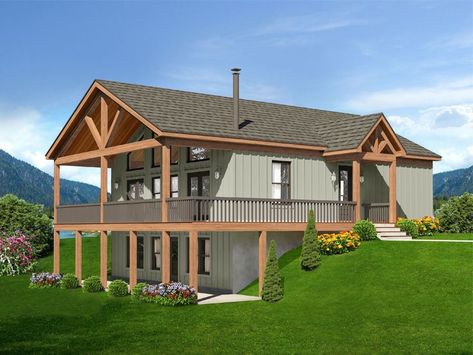 3bdrm 2 Bath House Plans, Deep Porch, Bedroom Mountain, Sloping Lot House Plan, Basement House Plans, Hillside House, Basement House, Mountain House Plans, Open Living