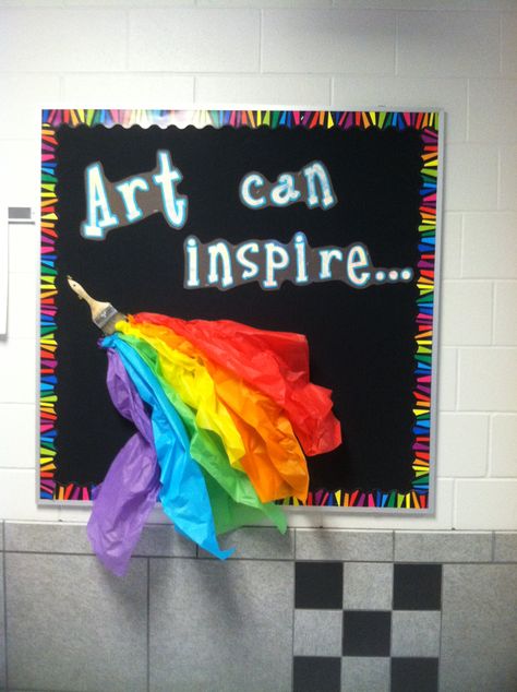 My art class bulletin board this year! Inspired by an idea I saw on Pinterest :) Ideas Decoracion Salon, Art Room Posters, Art Bulletin Boards, School Displays, Bulletin Board Ideas, בר מצווה, Classroom Bulletin Boards, Art Theme, Middle School Art