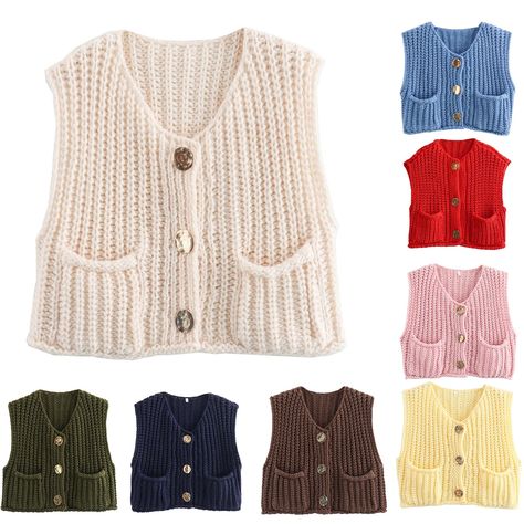 PRICES MAY VARY. Unique Features:Crochet tops for women,sleeveless button front sweater,two side pockets. solid color , crewneck knit vest. cropped open front cardigan, loose fit ,stand out in the crowd with this trendy sweater vests.***sweater vest for women sleeveless cardigan button down vest for women knitted vest women sweater vest tops for women crochet sweaters for women lightweight crochet cardigan for women lightweight knit vest top chunky knit sweaters for women crop top sweaters for w Styling Sleeveless Sweater, Short Sleeve Sweater Vest Outfit, Sweater Vest Over Dress, Cropped Sweater Vest, Knitted Vests, Sweater Vest Outfit, Trendy Sweater, Vest For Women, Sleeveless Sweater Vest