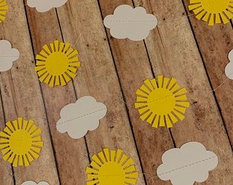 Sunshine balloons | Etsy Sunshine Theme Party, Sewn Garland, Cloud Banner, Cloud Garland, Sunshine Decorations, Sunshine First Birthday, Sunshine Theme, Sunshine Birthday Parties, Here Comes The Son