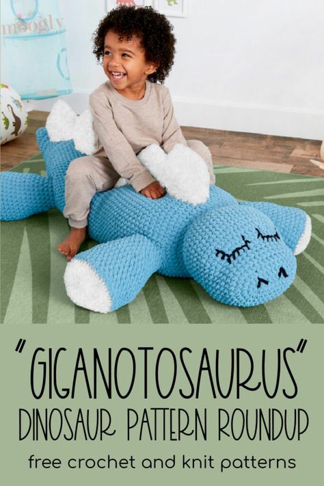 It's time for a dino-mite roundup of free crochet and knit dinosaur patterns! You're sure to unearth your next fun project in this curated collection on Mooglyblog.com! Crochet Giant Dinosaur, Elephant Crochet Pillow, Crochet Dinosaur Pillow, Crochet Weighted Stuffed Animal, Crochet Body Pillow, Free Dinosaur Crochet Pattern, Crochet Dinosaur Pattern Free, Beginner Amigurumi, Dinosaur Crochet Pattern