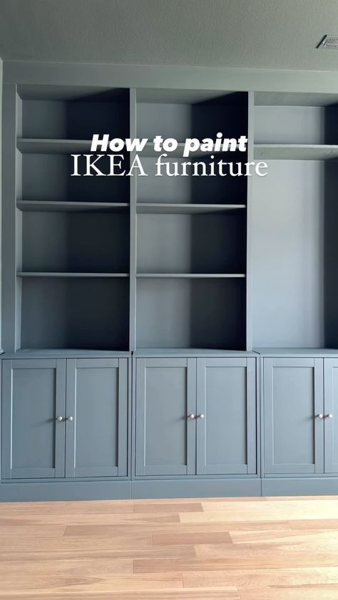 Tori || home design + decor | How to paint IKEA furniture so it lasts! We used IKEA Billy bookcases (particle board) and IKEA Havsta cabinets (solid wood) for our… | Instagram 1905 Green, Billy Regal Hack, Paint Ikea Furniture, Ikea Havsta, Home Styling Ideas, Ikea Billy Hack, Billy Ikea, Painting Ikea Furniture, Ikea Built In