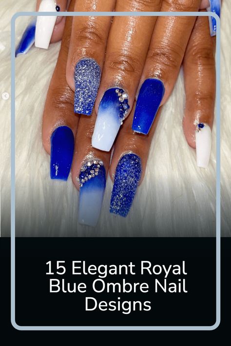 Get ready to reign supreme with these stunning royal blue ombre nail designs. From dazzling gradient fades to intricate patterns, these nail art ideas will have you feeling like royalty in no time. Step up your style game and let your nails steal the show! Royal Blue And White Nails Designs, Blue Ombre Nails Square, Nail Designs Navy, Blue Ombre Nail Designs, Blue Ombre Nail, Blue Ombré Nails, Umbre Nails, Blue Winter Nails, Holidays Nails