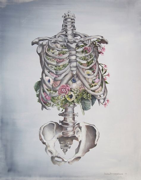 Trish Thompson Ribcage Drawing, Skeleton With Flowers, Floral Anatomy, Anatomy Skeleton, Skeleton Flowers, Fantasy Eyes, Skeleton Iphone, Human Skeleton, Skeleton Art