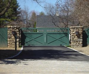 Wooden Driveway Gates | Tri State Gate Painted Driveway, Wooden Driveway Gates, Entrance Gates Driveway, Wooden Gate Designs, Wood Gates Driveway, Driveway Entrance Landscaping, Gates Driveway, Cobblestone Driveway, Wooden Gates Driveway