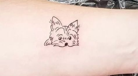 Mini Yorkie Tattoo, Morkie Dog Tattoo, Tiny Yorkie Tattoo, Yorkie Silhouette Tattoo, Yorkiepoo Tattoo, Yorkie Line Drawing, Yorkie Tattoo Outline, Yorkie Dog Tattoo, Yorkie Tattoo Small Outline