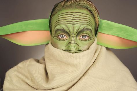 Yoda Face Paint, Baby Yoda Makeup, Yoda Makeup, Baby Yoda Costume, Yoda Costume, Autumn Photoshoot, Foam Head, Master Yoda, The Force Is Strong