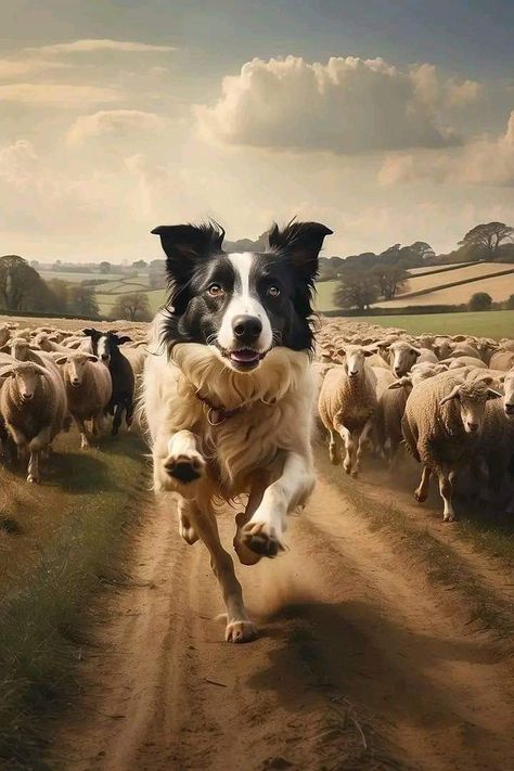 Stanley Spencer, Border Collie Art, White Border Collie, Dog Running, Sheep Art, Dog Heaven, Farm Dogs, Collie Mix, Australian Shepherd Dogs