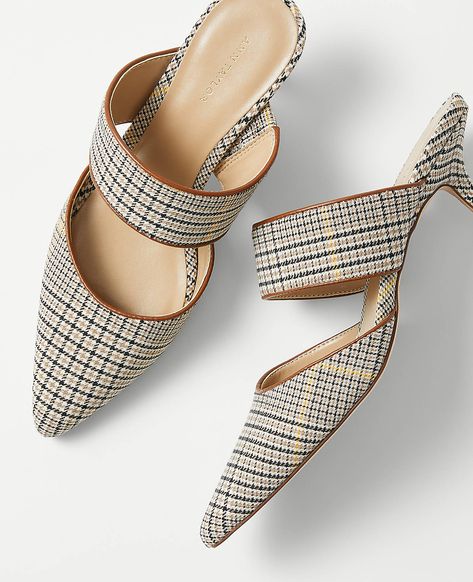 Glen Plaid Kitten Heel Mules | Ann Taylor Heel Mules, Glen Plaid, Kitten Heel, Heel Shoes, Sling Backs, Effortless Style, Ann Taylor, Kitten Heels, Shoes Heels