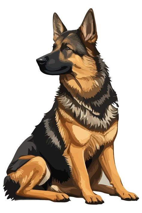 An illustration of a majestic German Shepherd dog, standing proudly with alert ears and a watchful gaze. Anime German Shepherd, German Shepherd Drawing Sketches, German Shepherd Drawing Reference, German Shepherd Art Drawing, German Shepard Drawing Reference, Dog Drawing German Shepherd, Big Dog Drawing, German Shepherd Doodle, German Shepherd Drawings