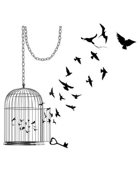 breaking free Birdcage Tattoo, Cage Tattoo, Cage Tattoos, Vogel Tattoo, Bird Free, Geniale Tattoos, Soyut Sanat Tabloları, Feather Tattoo, Pattern Tattoo