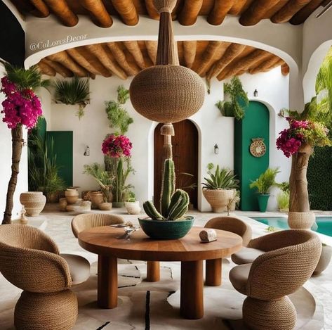 Modern Mexican Hacienda, Mexican Dining Room, Modern Mexican Decor, Modern Mexican Home Decor, Modern Mexican Home, Log Home Interior, Mexican Interior Design, Mexican Interiors, Mexican Hacienda