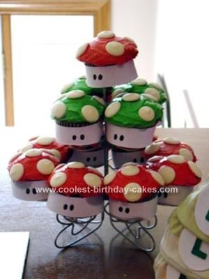 Homemade Super Mario Mushroom Cupcakes: I made these homemade Super Mario Mushroom cupcakes for my son's 5th birthday since we were doing a Super Mario Brothers theme.  I iced them with butter Toad Cupcakes, Super Mario Cupcakes, Mushroom Cupcakes, Super Mario Brothers Birthday, Super Mario Mushroom, Mario Birthday Party, Super Mario Party, Baking Party, Mario Birthday