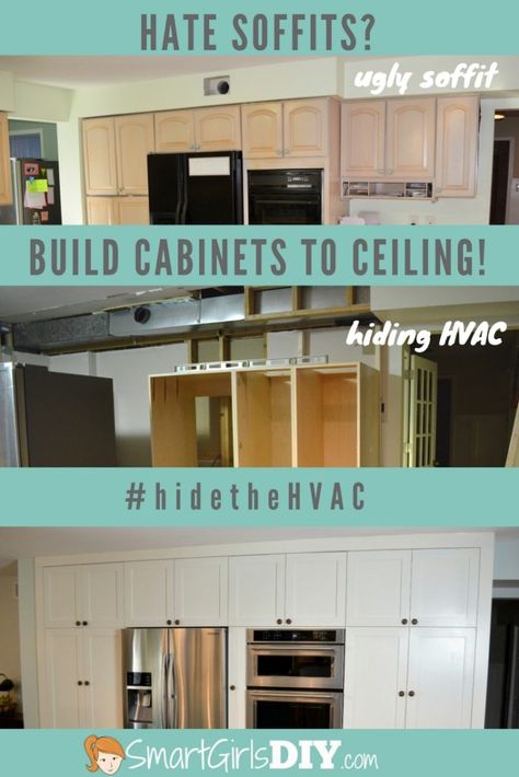 Kitchen Soffit, Cabinets To Ceiling, Update Kitchen Cabinets, Diy Kitchen Projects, Classy Kitchen, Above Kitchen Cabinets, Hidden Kitchen, Built In Cabinet, Refinishing Cabinets