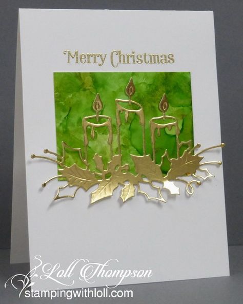 Stamping with Loll: Quick CAS Christmas cards Glowing Candle Cards, Christmas Cards With Candles, Alcohol Ink Christmas Cards, Clean And Simple Christmas Cards, Cas Christmas Cards, Christmas Gift Tags Diy, Ink Background, Simple Christmas Cards, Alcohol Ink Crafts