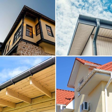 different roof soffit designs Soffit Ideas, Roof Soffits, Vinyl Soffit, Roof Damage, Vanity Bedroom, Roof Overhang, Kitchen Cabinets And Countertops, Support Beams, Different Materials