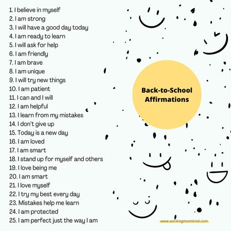 Back To School Affirmations, School Affirmations, Today Is A New Day, First Day School, Affirmations For Kids, I Believe In Me, Conscious Parenting, Positive Self Talk, Build Confidence