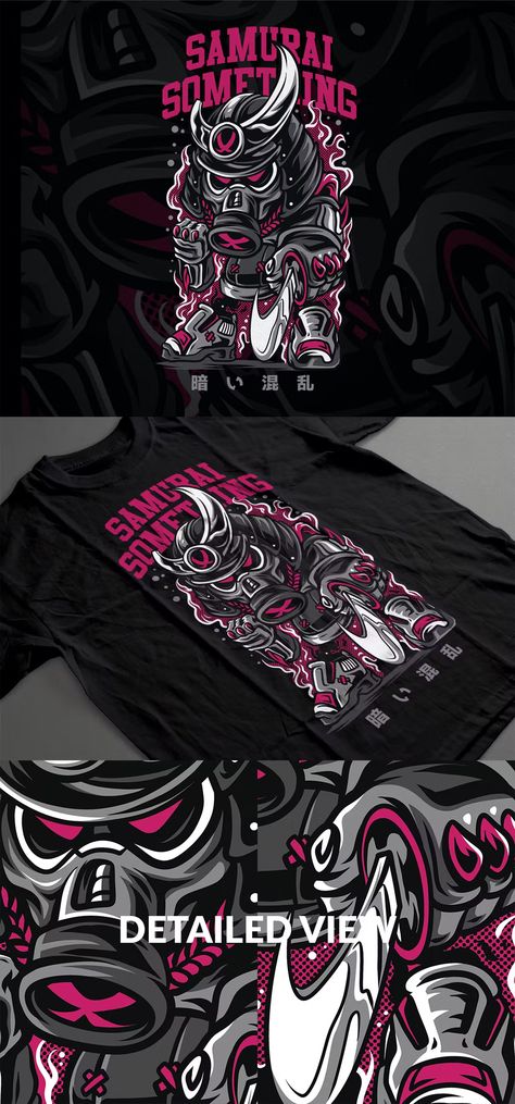 Samurai Something T-Shirt Design AI, Vector EPS Samurai T Shirt Design, Cloth Branding, Vintage Shirt Design, Kaos Oblong, T Shirt Design Template, Tees Design, Japanese Tshirt, Branding Ideas, Cartoon T Shirts