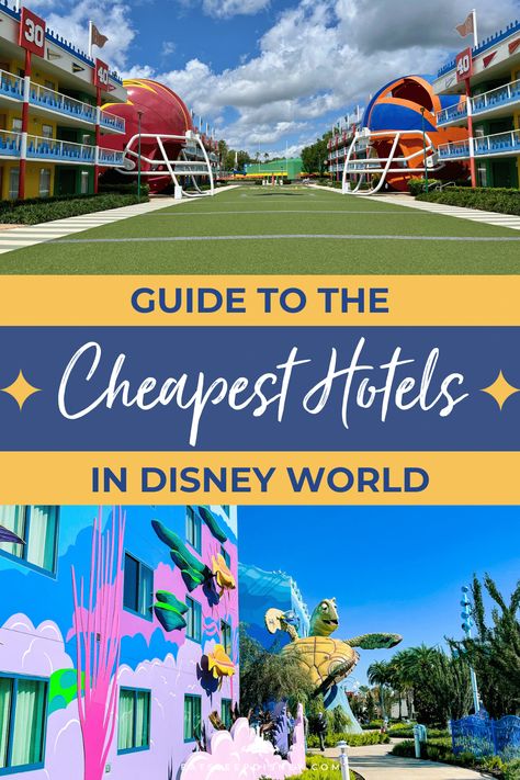 Traveling to Disney World on a budget? Walt Disney World is home to over 25 resort hotels. Yes, some of them are pretty pricey, but there are some more budget-friendly options. Known as Value Resorts, these six Disney Resort hotels offer all the perks of staying on property without the price tag. But, which one is right for you and your family? We’re bringing you a guide to the cheapest Disney World hotels and why you should (or shouldn’t) stay there! Walt Disney World Resorts, Disney World Cheap, Disney World On A Budget, Hotels Near Disney World, Orlando Hotels, Disney Cheap, Art Of Animation Resort, Disney On A Budget, Disney Resort Hotels