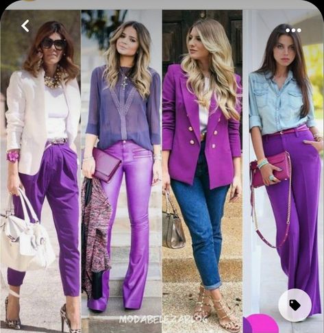 Purple Pants Outfit Work, Fall Color Combos, Purple Pants Outfit, Pants Outfit Work, Pants Outfit Fall, Colour Combinations Fashion, Color Combos Outfit, Outfit Work, Color Blocking Outfits