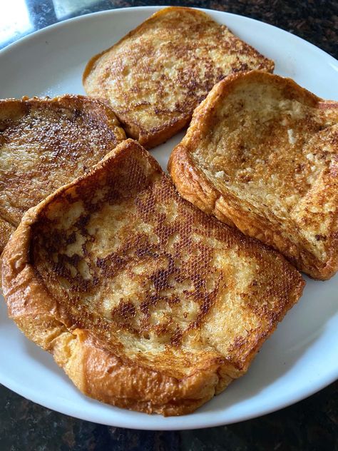 This recipe for French Toast Without Eggs is a life-saver when you're craving french toast but don't have any eggs. You just need bread, milk, and butter for this simple breakfast. Cornstarch adds creaminess to the dish and you won't even miss the eggs. What Can I Use Instead Of Eggs For French Toast? No eggs? No problem! Adding just a bit of cornstarch creates a delicious texture for french toast. Or you could skip the eggs and cornstarch entirely and just use milk and butter on your bread. ... Cornstarch Bread, No Egg French Toast, French Toast No Egg, No Egg Breakfast, French Toast Without Eggs, Recipe For French Toast, Nutella Stuffed French Toast, Basic French Toast, Candied Walnut Recipe