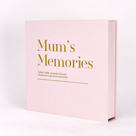 Pink Book Style Box 30 Blank Card Pages Gold Foil Title: Mum's Memories Dimensions: 28.5cm x 28cm x 5cm This sweet, pink photo album makes a thoughtful gift for mums and is sure to be treasured for a lifetime - With gold foil lettering and the sentiment " Today's little moments become tomorrow's precious memories", this beautiful keepsake is sure to add a timeless, elegant touch to the home. Coffee Table Photo Album, Photo Album Covers, Mum Gifts, Pink Book, Pink Books, Style Box, Pink Photo, Book Style, Precious Memories